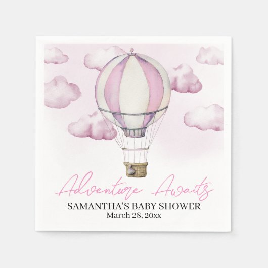 Roze Hete Luchtballon Baby shower Papier Servet (Voorkant)