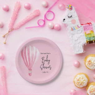 Roze hete luchtballon Baby shower Papieren Bordje