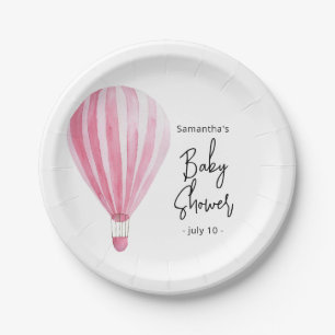 Roze hete luchtballon Baby shower Papieren Bordje