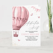 Roze Hete Luchtballon Baby shower Uitnodigen, Baby (Voorkant)