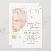 Roze Hete Luchtballon Baby shower Uitnodiging, Mei Kaart (Voorkant / Achterkant)