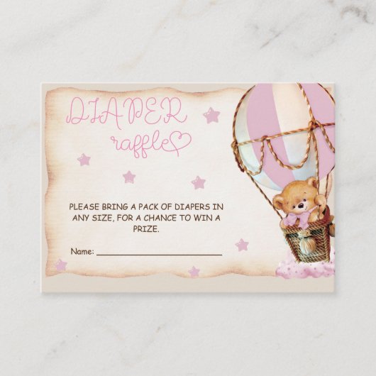 Roze Hete Luchtballon Beer Luier Raffle Informatiekaartje (Voorkant)