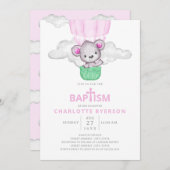 Roze Hete Luchtballon Beer Meisje Dopen Kaart (Voorkant / Achterkant)