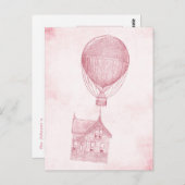  roze, hete luchtballon, bewegend katoen briefkaart (Voorkant / Achterkant)