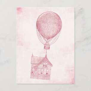 roze, hete luchtballon, bewegend katoen briefkaart
