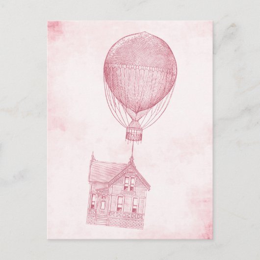  roze, hete luchtballon, bewegend katoen briefkaart (Voorkant)