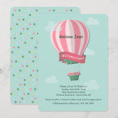 Roze Hete Luchtballon Blauwe achtergrond Uitnodigi Kaart (Voorkant / Achterkant)
