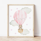 Roze hete luchtballon, Dieren, Beer, Meisjeskamer Poster