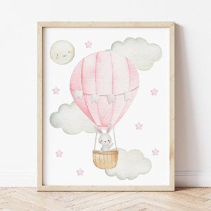 Roze hete luchtballon, Dieren, Konijn, Meisjeskame Poster