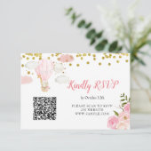 Roze Hete Luchtballon Dieren Online RSVP-kaart Bedankkaart (Staand voorkant)