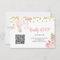 Roze Hete Luchtballon Dieren Online RSVP-kaart