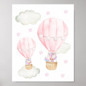 Roze hete luchtballon, eenhoorn, sterren, meisjesk poster (Voorkant)