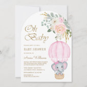 Roze Hete Luchtballon Elephant Arch Baby shower Kaart (Voorkant)