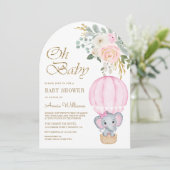 Roze Hete Luchtballon Elephant Arch Baby shower Kaart (Staand voorkant)