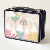 Roze hete luchtballon en bergscène (Achterkant)