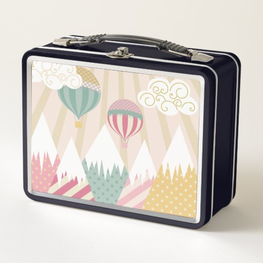 Roze hete luchtballon en bergscène (Voorkant)