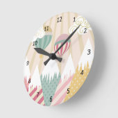 Roze hete luchtballon en bergscène ronde klok (Hoek)