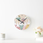 Roze hete luchtballon en bergscène ronde klok (Huis)