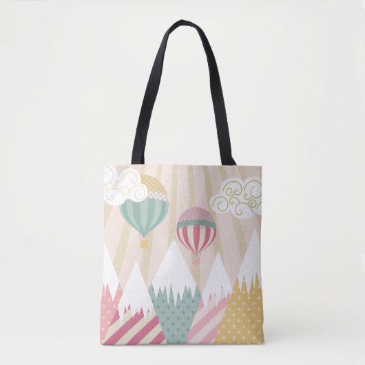 Roze hete luchtballon en bergscène tote bag (Voorkant)