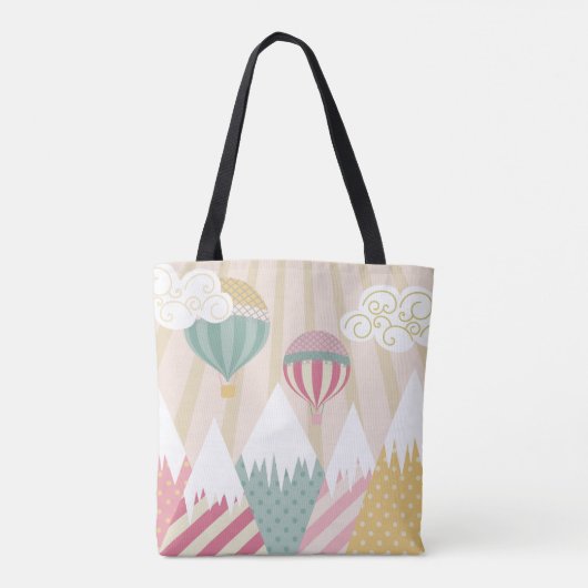 Roze hete luchtballon en bergscène tote bag (Achterkant)
