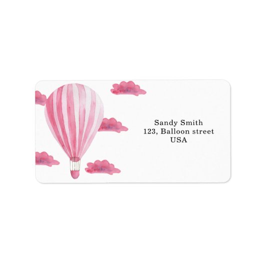 Roze Hete luchtballon Etiket (Voorkant)