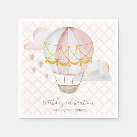 Roze Hete Luchtballon Favor Tassen Servet (Voorkant)