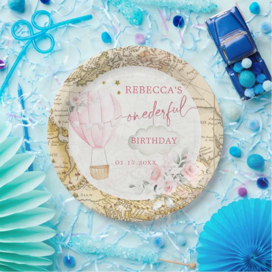 Roze Hete Luchtballon Is ze niet Behoorlijke Verja Papieren Bordje (Feest)