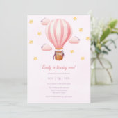 Roze Hete Luchtballon Meisje 1e Verjaardagsfeestje Kaart (Staand voorkant)