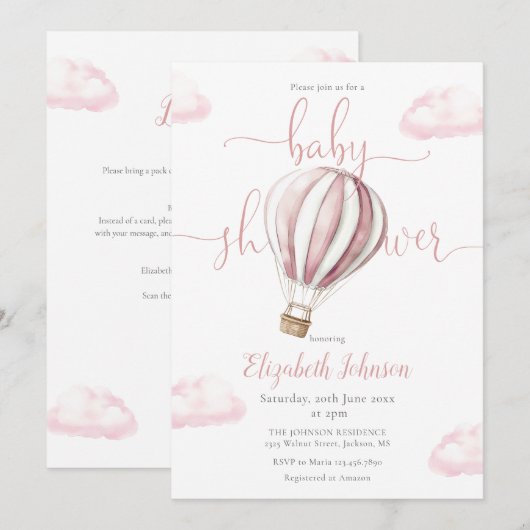 Roze hete luchtballon meisje alles in één Baby sho Kaart (Voorkant / Achterkant)