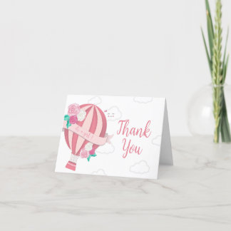 Roze Hete Luchtballon Meisje Baby shower Bedankkaart