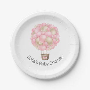 Roze Hete Luchtballon Meisje Baby shower Papieren Bordje