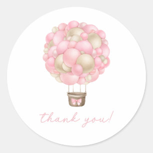Roze Hete Luchtballon Meisje Baby shower Ronde Sticker