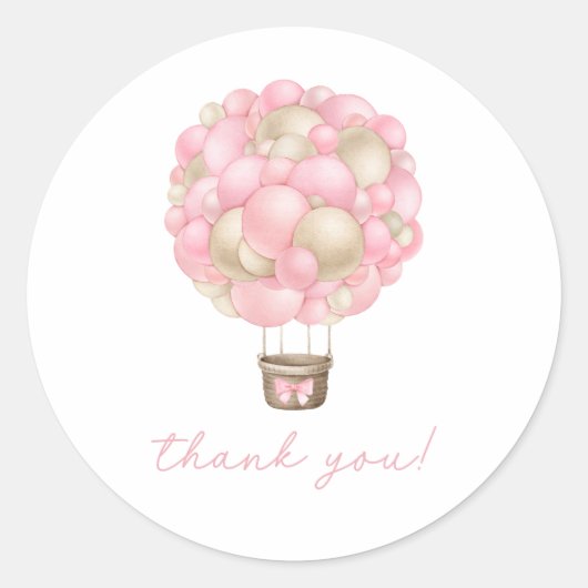 Roze Hete Luchtballon Meisje Baby shower Ronde Sticker (Voorkant)