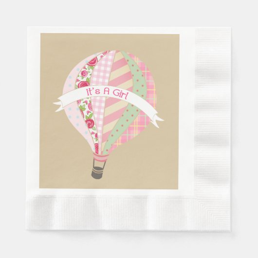 Roze Hete Luchtballon Meisje Baby shower Servetten (Voorkant)