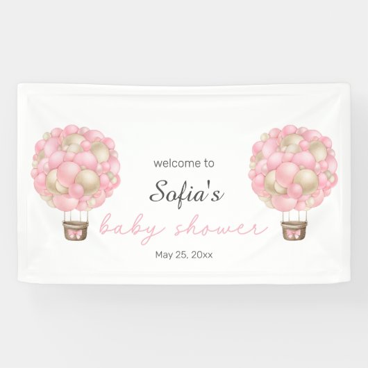 Roze Hete Luchtballon Meisje Baby shower Spandoek (Horizontaal)