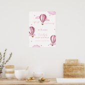 Roze Hete Luchtballon Meisje Baby shower Welkom Poster (Keuken)