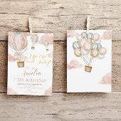 Roze hete luchtballon meisje eerste verjaardag kaart