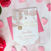 Roze hete luchtballon meisje eerste verjaardag kaart