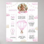 Roze Hete Luchtballon Meisje Verjaardag Mijlpaal t Poster (Voorkant)