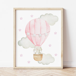 Roze hete luchtballon, Olifant, Ster, Meisjes Nurs Poster