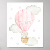 Roze hete luchtballon, olifant, ster, meisjeskamer poster (Voorkant)