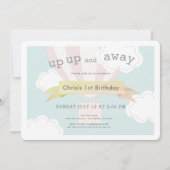 Roze hete luchtballon omhoog en weg 1e verjaardag kaart (Voorkant)