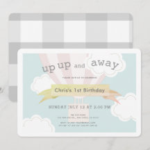 Roze hete luchtballon omhoog en weg 1e verjaardag