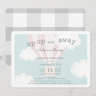 Roze hete luchtballon omhoog en weg Baby shower Kaart