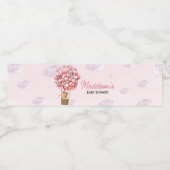 Roze hete luchtballon omhoog en weg Baby shower Waterfles Etiket (Enkel label)