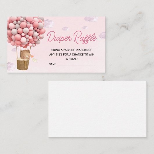 Roze hete luchtballon omhoog en weg luier Raffle Informatiekaartje (Voorkant / Achterkant)
