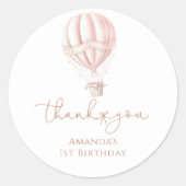Roze Hete Luchtballon Onederful Meisje 1e Verjaard Ronde Sticker (Voorkant)