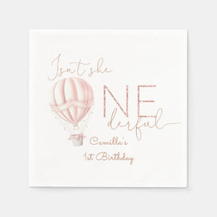 Roze Hete Luchtballon Onederful Meisje 1e Verjaard Servet