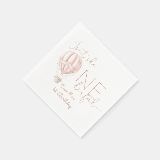 Roze Hete Luchtballon Onederful Meisje 1e Verjaard Servet (Hoek)