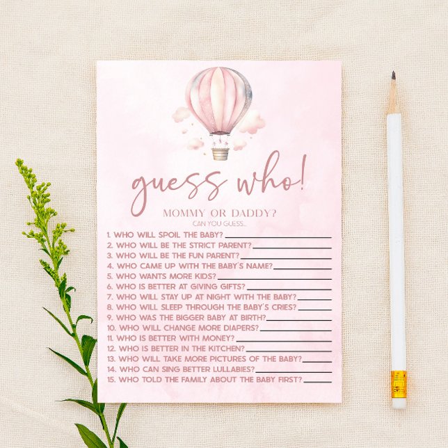 Roze Hete Luchtballon Raad Wie Baby shower Spel (Creator heeft geüpload)